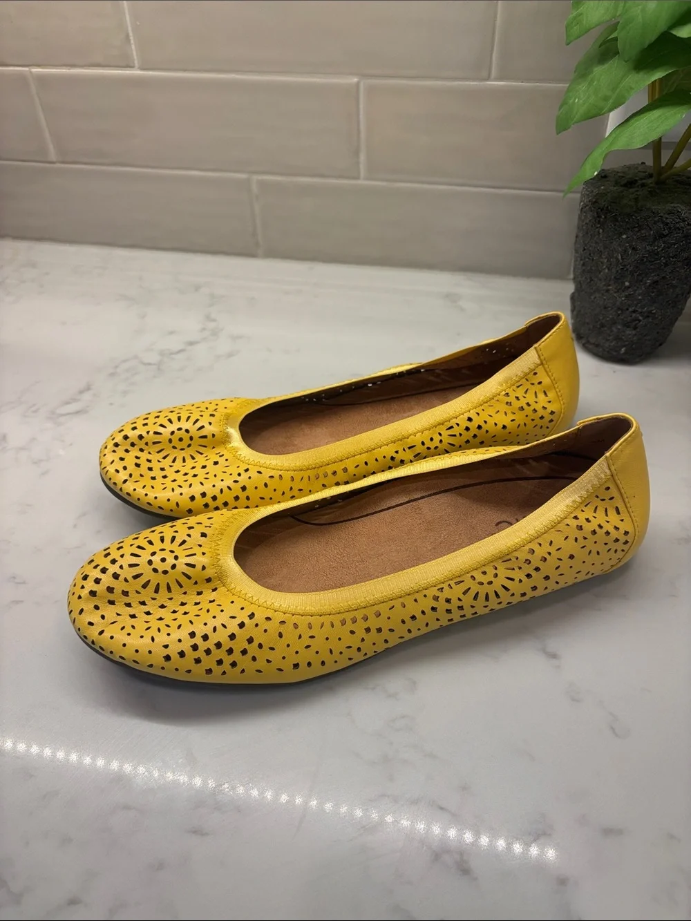 Vionic Yellow Perforated Ballet Flats
